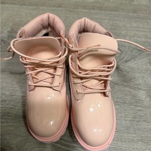 Timberland Pink Glossy Lace-Up Toddler Boots